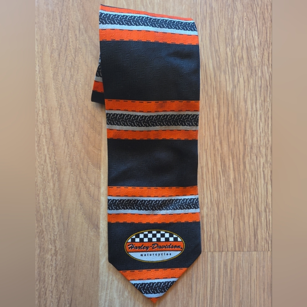 Harley-Davidson Tie Black with Orange Road Stripes 57 Length Polyester